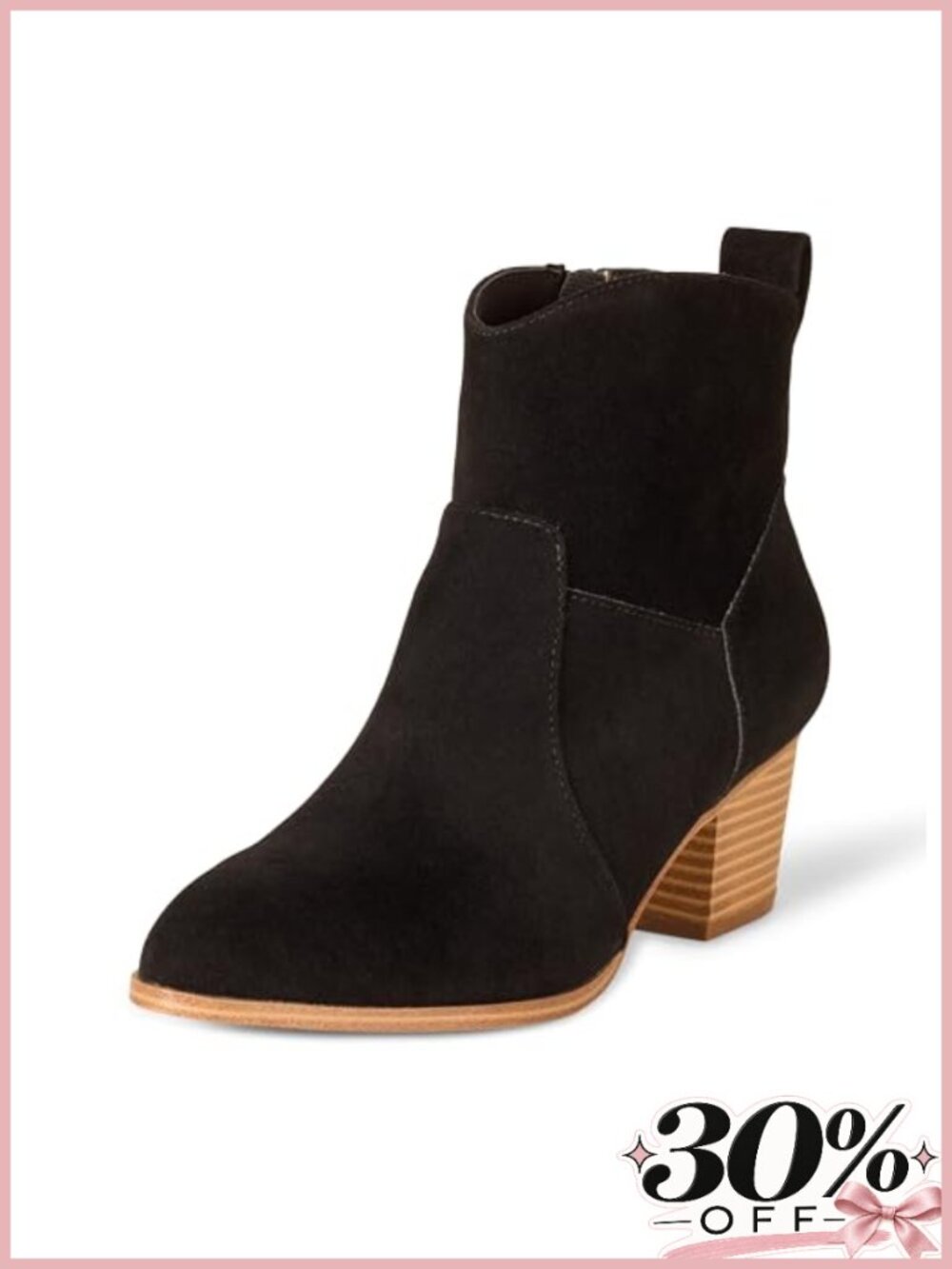 Western Ankle Boots Stacked Heel Memory Foam Insole Non Slip Faux Suede